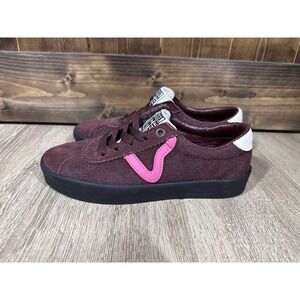 NWOB Vans Suede Sport Casual Burgundy Pink Stripe Sneakers Size Men 4.5 Women 6